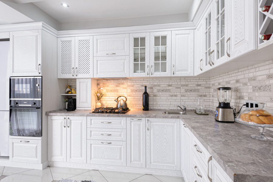White painted kitchen cabinets